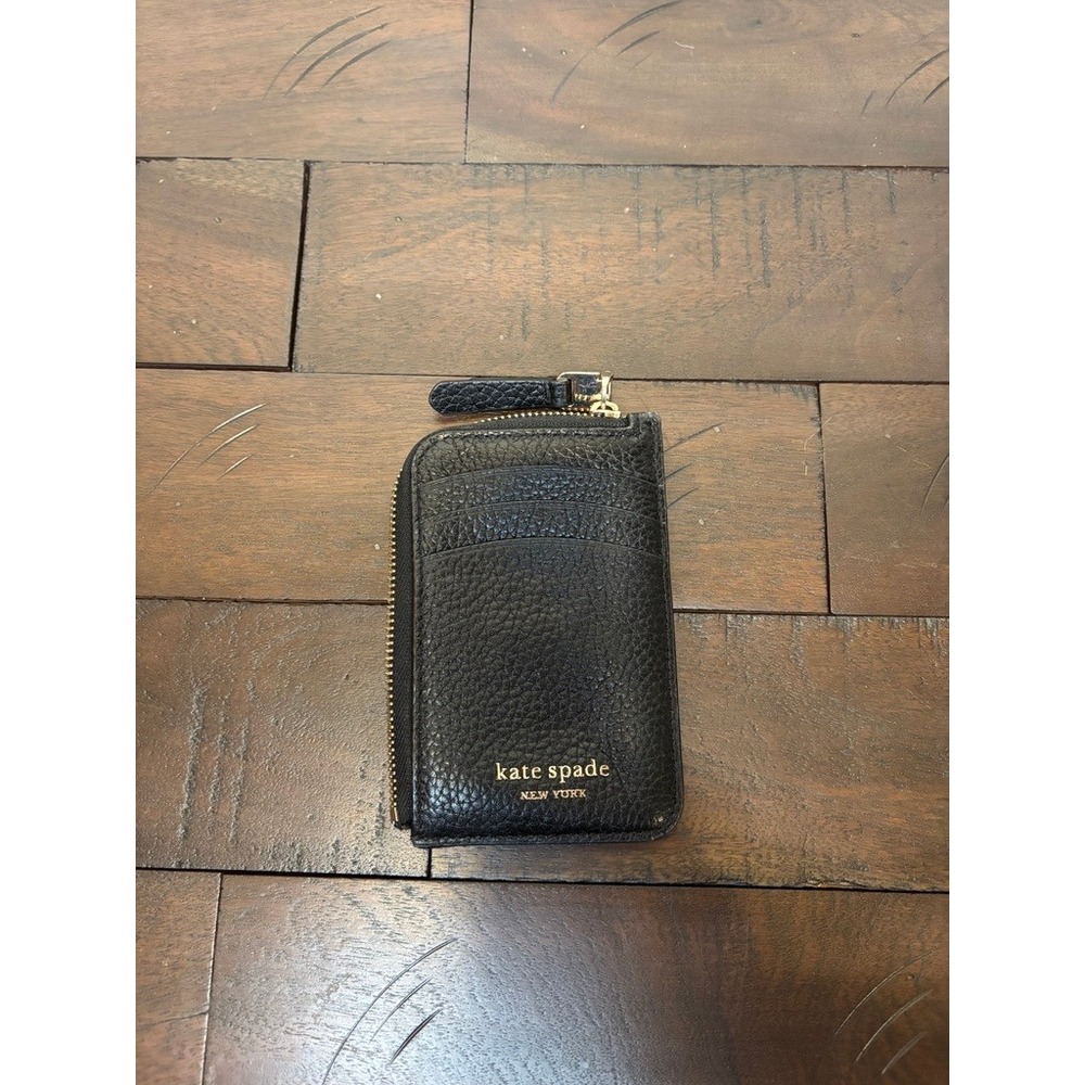 Kate Spade New York Roulette black pebbled leather zip‎ card holder